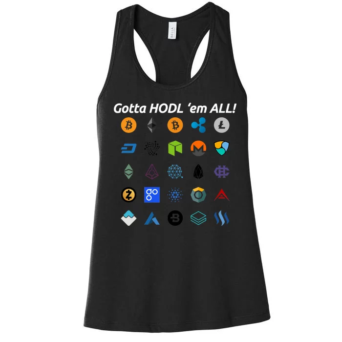 Bitcoin Litecoin Gotta Hodl Em All Cryptocurrency Logos Women's Racerback Tank