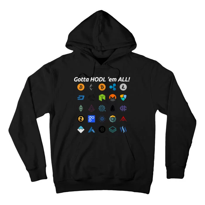 Bitcoin Litecoin Gotta Hodl Em All Cryptocurrency Logos Tall Hoodie