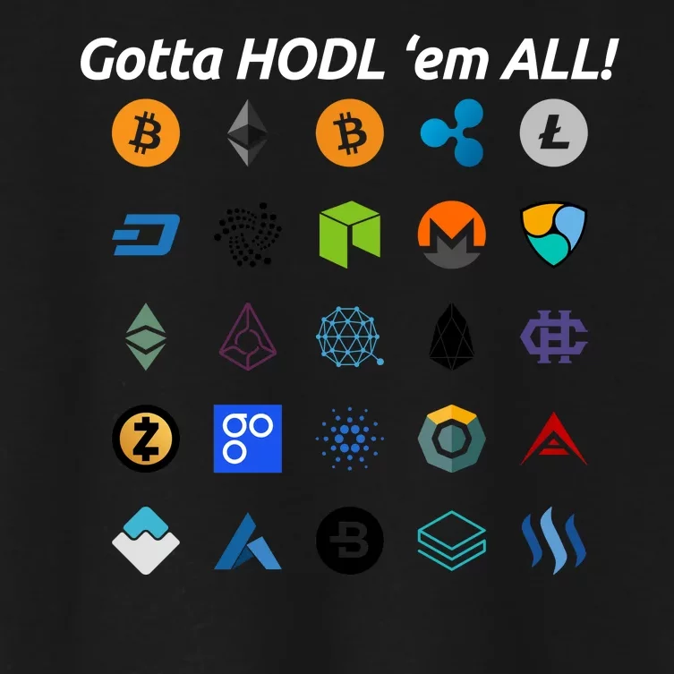 Bitcoin Litecoin Gotta Hodl Em All Cryptocurrency Logos Women's Crop Top Tee