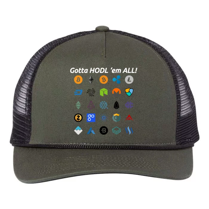 Bitcoin Litecoin Gotta Hodl Em All Cryptocurrency Logos Retro Rope Trucker Hat Cap