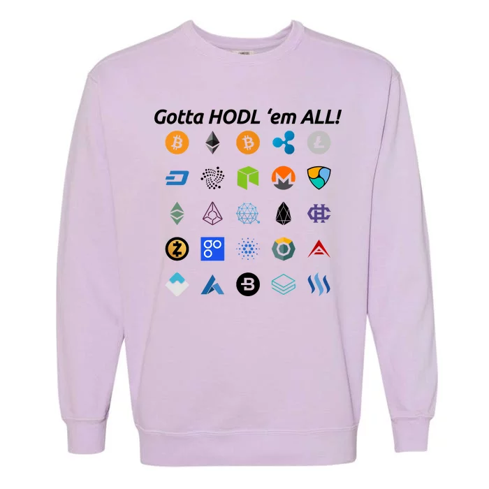 Bitcoin Litecoin Gotta Hodl Em All Cryptocurrency Logos Garment-Dyed Sweatshirt