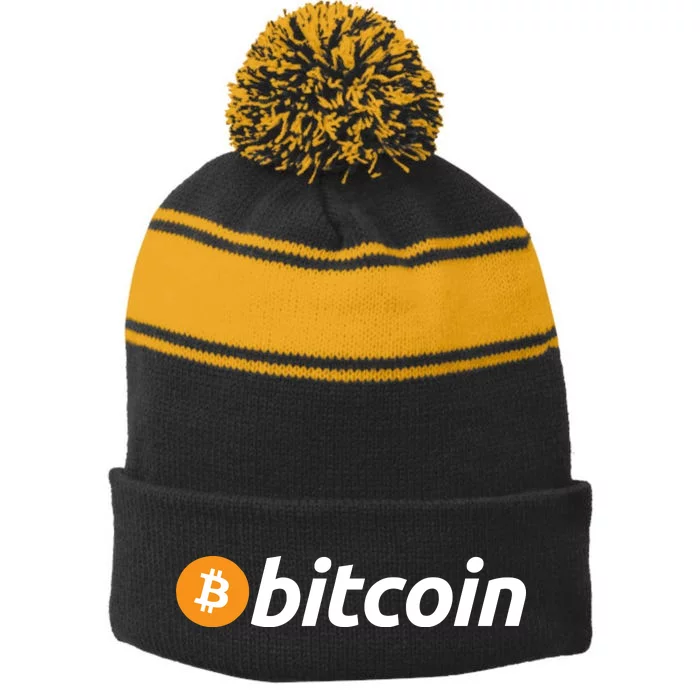 Bitcoin Logo Stripe Pom Pom Beanie