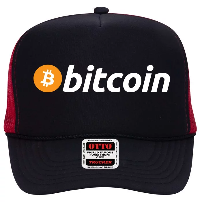 Bitcoin Logo High Crown Mesh Trucker Hat