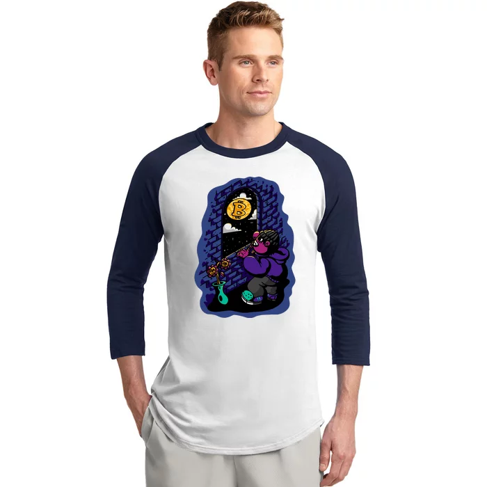 Bitcoin Moon Cartoon Baseball Sleeve Shirt