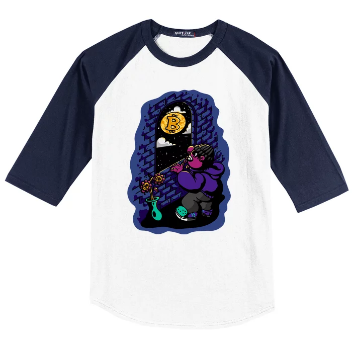 Bitcoin Moon Cartoon Baseball Sleeve Shirt