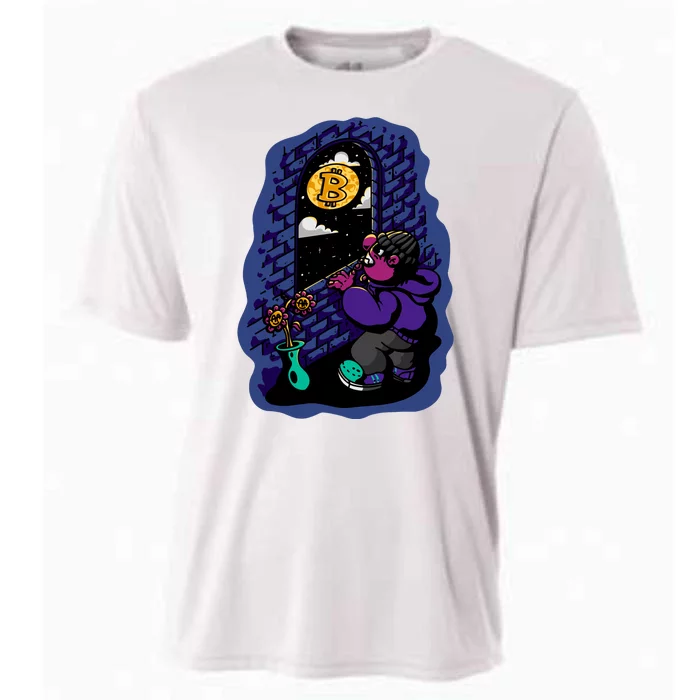 Bitcoin Moon Cartoon Cooling Performance Crew T-Shirt