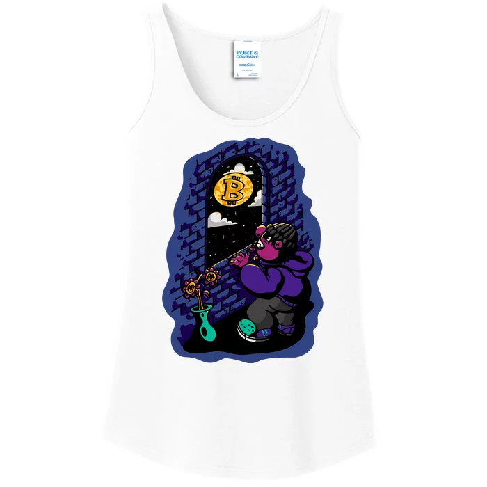 Bitcoin Moon Cartoon Ladies Essential Tank