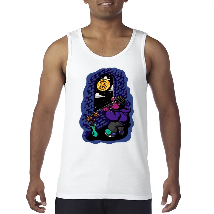 Bitcoin Moon Cartoon Tank Top