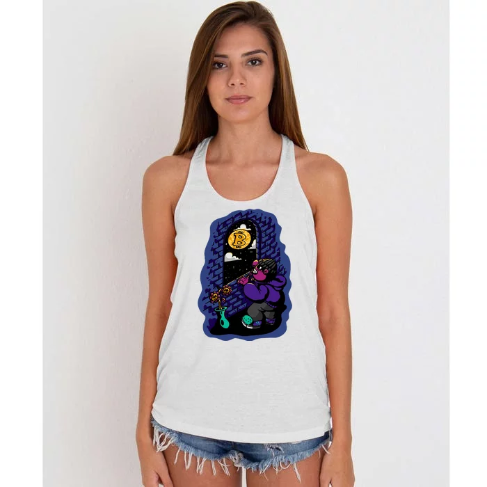 Bitcoin Moon Cartoon Women's Knotted Racerback Tank