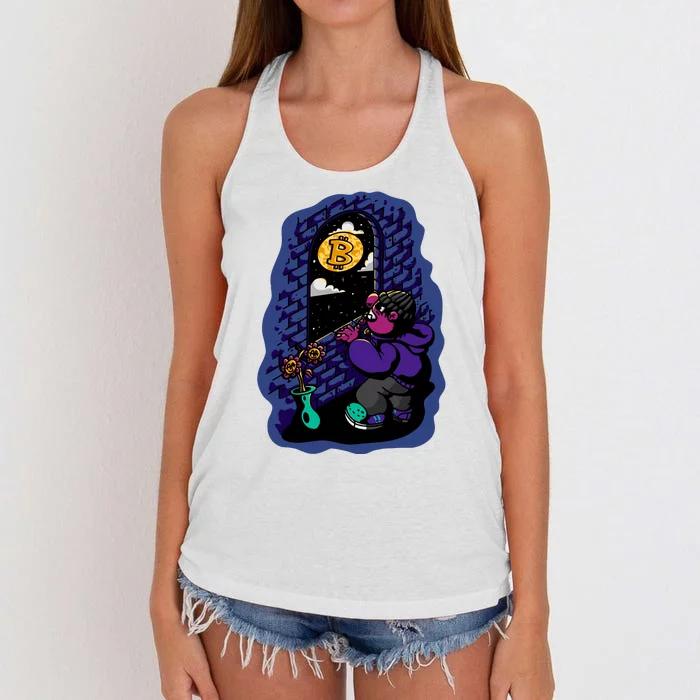 Bitcoin Moon Cartoon Women's Knotted Racerback Tank