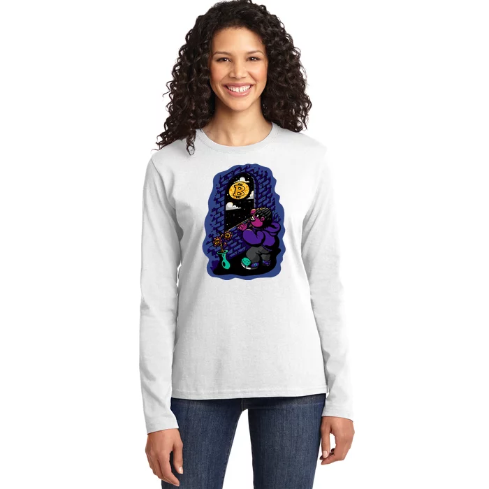 Bitcoin Moon Cartoon Ladies Long Sleeve Shirt