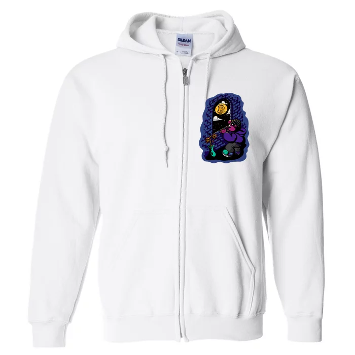 Bitcoin Moon Cartoon Full Zip Hoodie