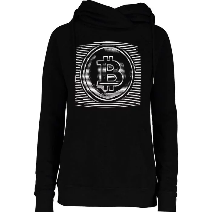 Bitcoin Static Logo Womens Funnel Neck Pullover Hood