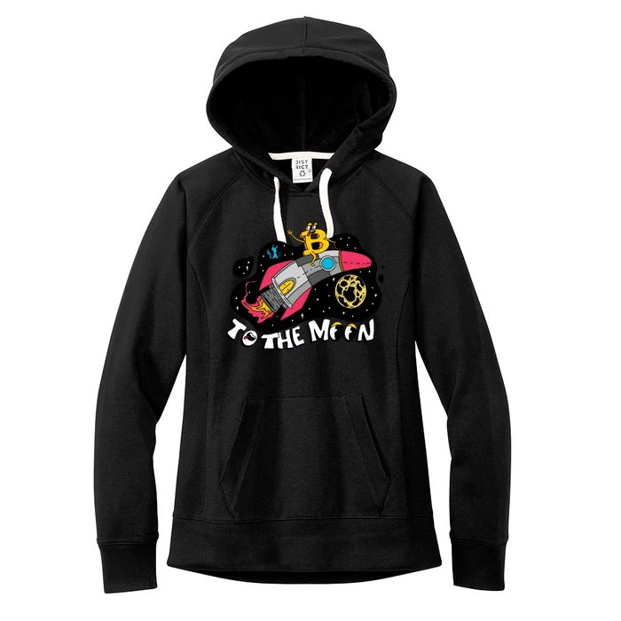 Bitcoin To The Moon Rocket Women's Fleece Hoodie