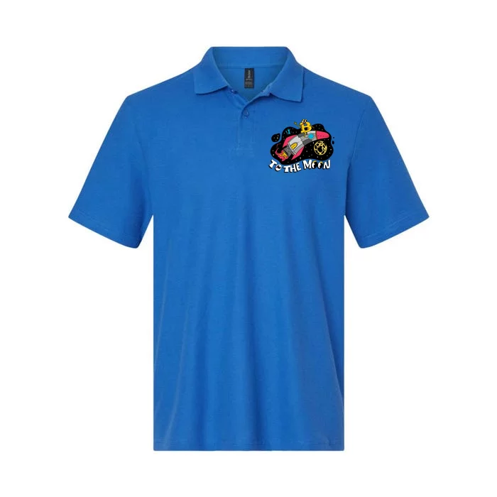 Bitcoin To The Moon Rocket Softstyle Adult Sport Polo