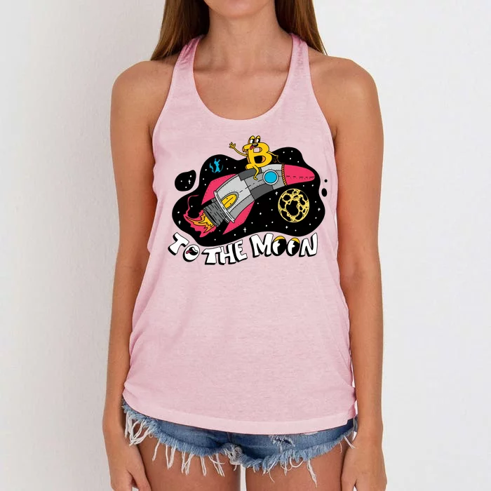 Bitcoin To The Moon Rocket Women's Knotted Racerback Tank