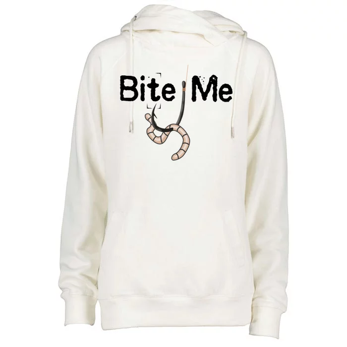 Bite Me Fish Hook Womens Funnel Neck Pullover Hood