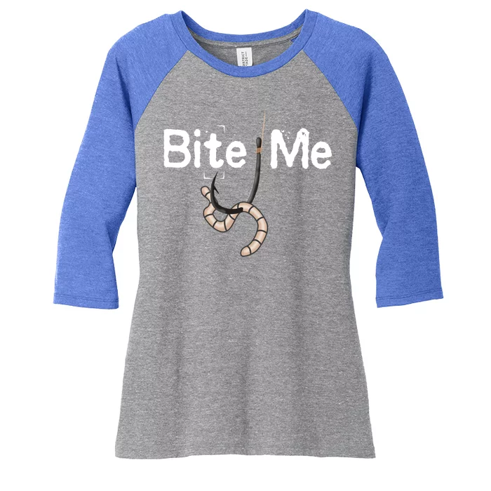 Bite Me Fish Hook Women's Tri-Blend 3/4-Sleeve Raglan Shirt