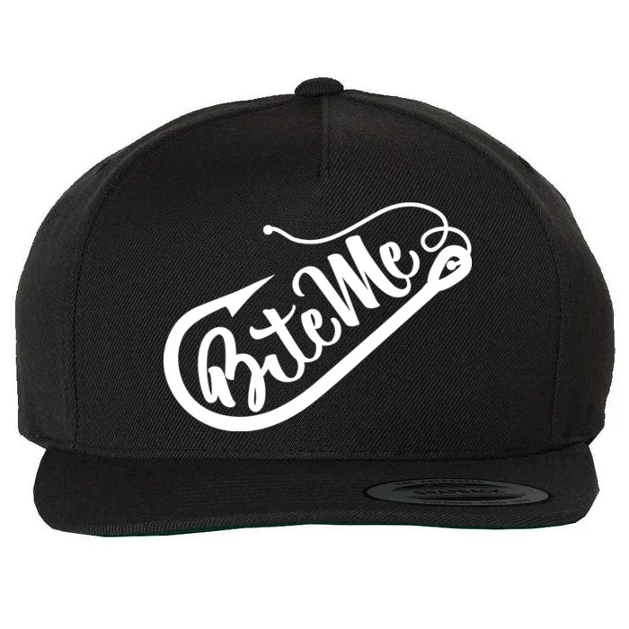 Bite Me Fish Hook Funny Fishing Wool Snapback Cap