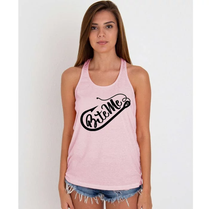 Bite Me Fish Hook Funny Fishing Women's Knotted Racerback Tank