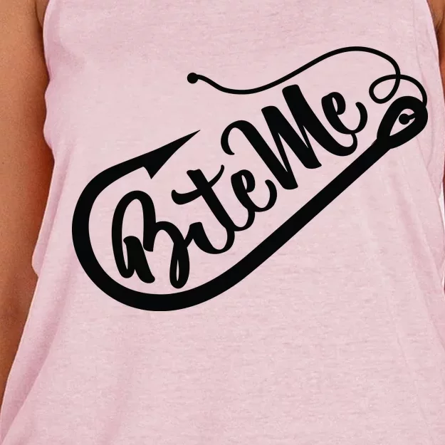 Bite Me Fish Hook Funny Fishing Women's Knotted Racerback Tank