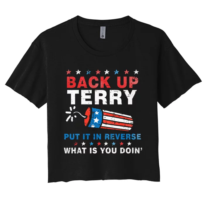 Back It Up Terry Put It In Reverse July 4th Fireworks Terry Women's Crop Top Tee