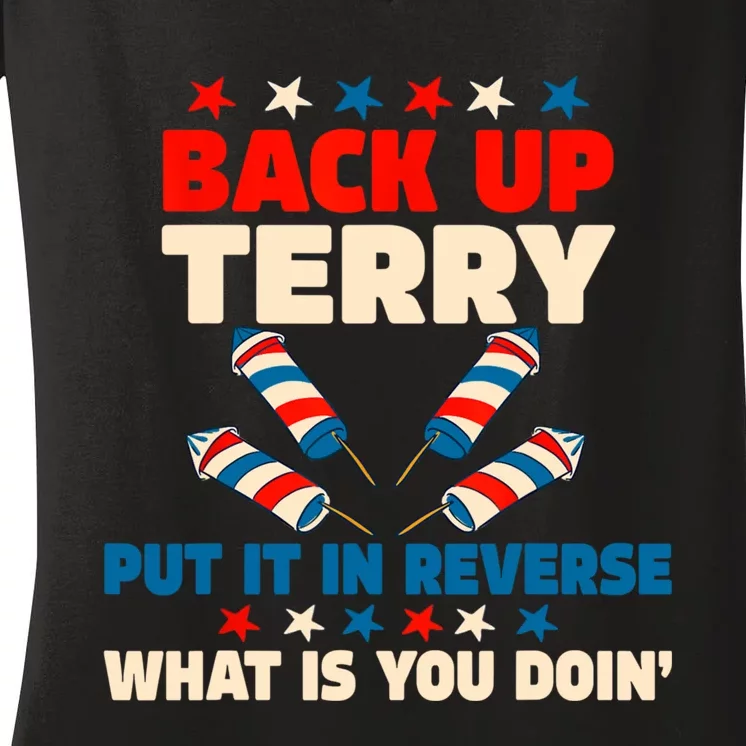 Back It Up Terry Put It In Reverse July 4th Fireworks Terry Women's V-Neck T-Shirt