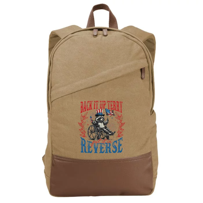 Back It Up Terry Put It In Reverse Funny Racoon 4th Of July Cotton Canvas Backpack