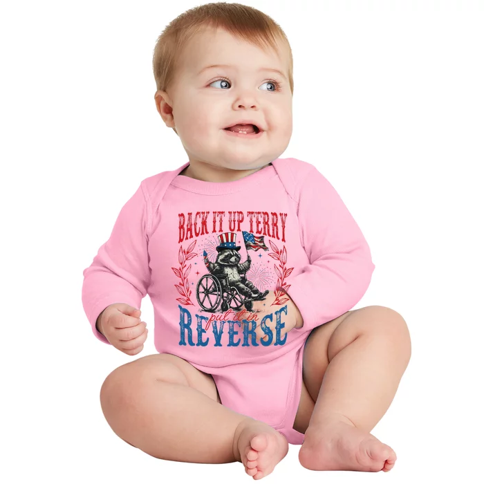 Back It Up Terry Put It In Reverse Funny Racoon 4th Of July Baby Long Sleeve Bodysuit