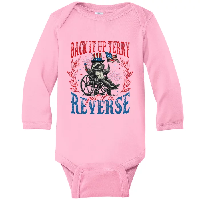 Back It Up Terry Put It In Reverse Funny Racoon 4th Of July Baby Long Sleeve Bodysuit