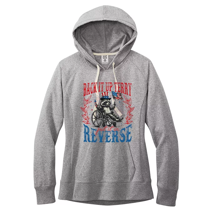 Back It Up Terry Put It In Reverse Funny Racoon 4th Of July Women's Fleece Hoodie