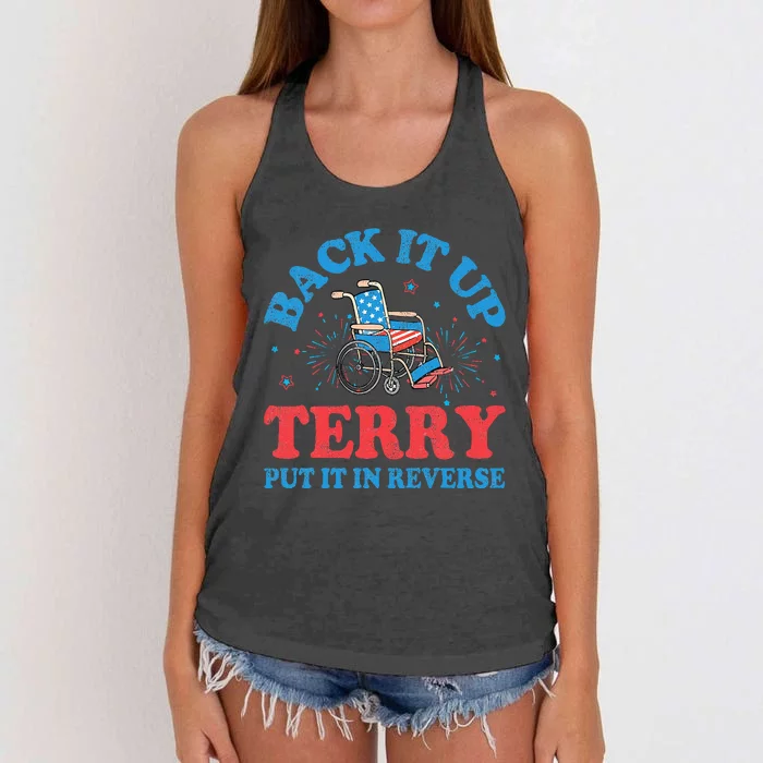 Back It Up Terry Put It In Reverse 4th Of July Fireworks Women's Knotted Racerback Tank