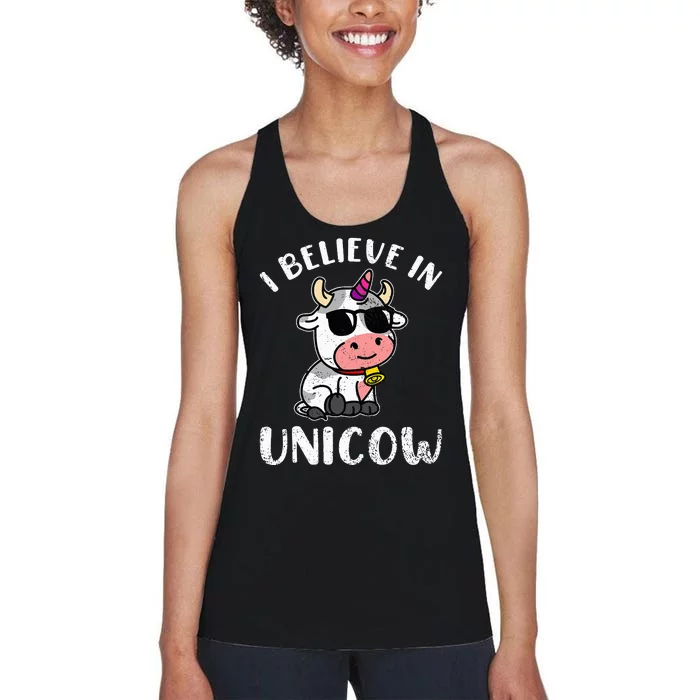 Believe In Unicow Dairy Farmer Cattle Rancher Women's Racerback Tank