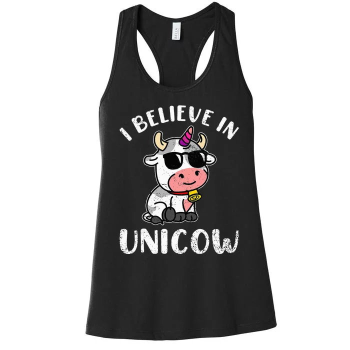 Believe In Unicow Dairy Farmer Cattle Rancher Women's Racerback Tank