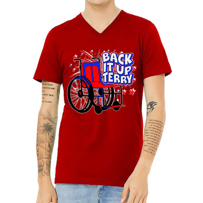 Back It Up Terry Fireworks Wheelchair V-Neck T-Shirt