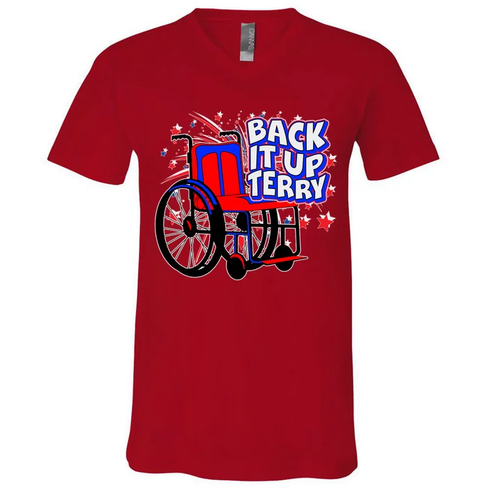 Back It Up Terry Fireworks Wheelchair V-Neck T-Shirt