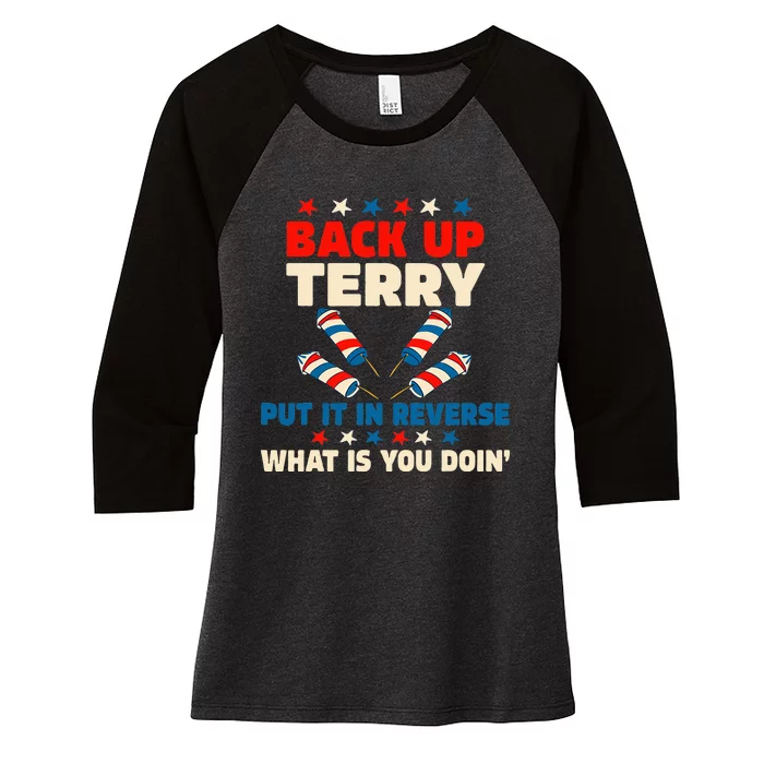 Back It Up Terry Put It In Reverse July 4th Fireworks Terry Women's Tri-Blend 3/4-Sleeve Raglan Shirt