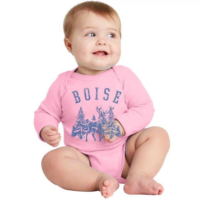 Boise Idaho Vintage Deer Outdoors Graphic Baby Long Sleeve Bodysuit