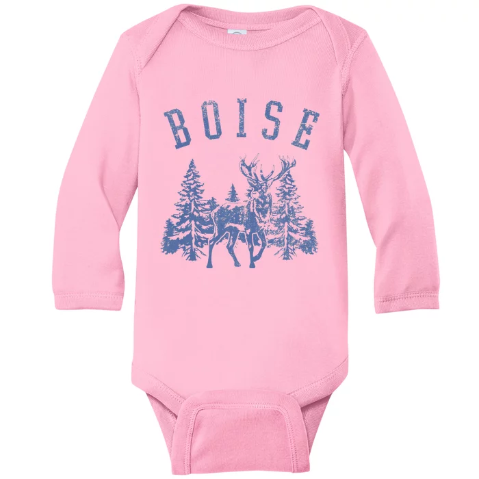 Boise Idaho Vintage Deer Outdoors Graphic Baby Long Sleeve Bodysuit