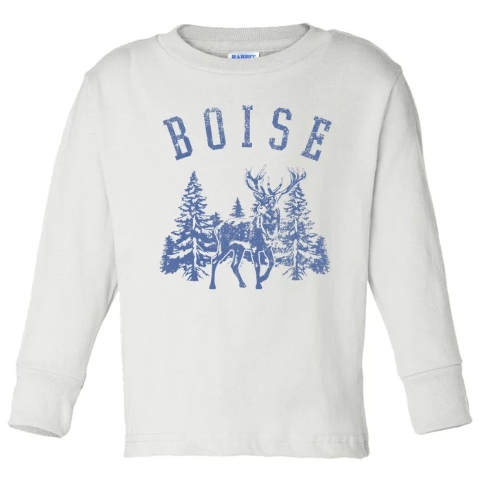 Boise Idaho Vintage Deer Outdoors Graphic Toddler Long Sleeve Shirt