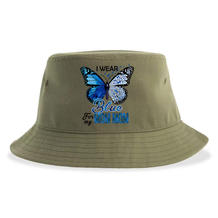 Butterfly I Wear Blue For Mom Mom Colon Cancer Awareness Gift Sustainable Bucket Hat