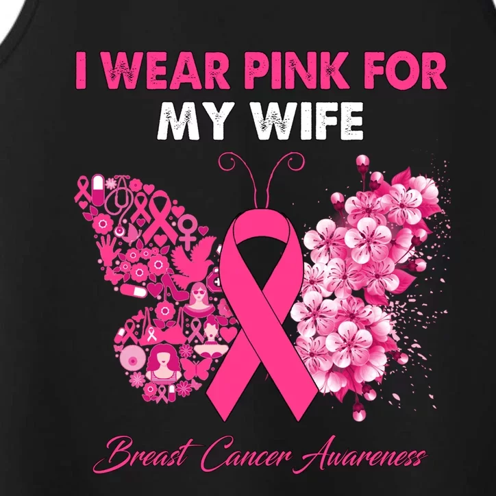 Butterfly I Wear Pink For My Wife Breast Cancer Warrior Funny Gift Performance Tank