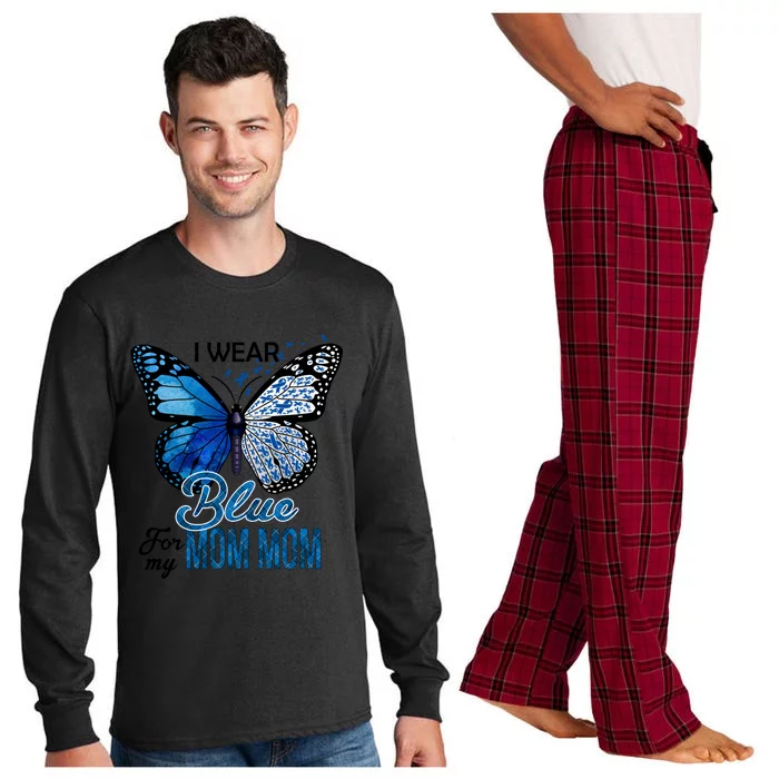 Butterfly I Wear Blue For Mom Mom Colon Cancer Awareness Gift Long Sleeve Pajama Set