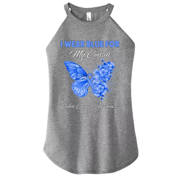 Butterfly I Wear Blue For My Cousin Colon Cancer Awareness Meaningful Gift Women’s Perfect Tri Rocker Tank