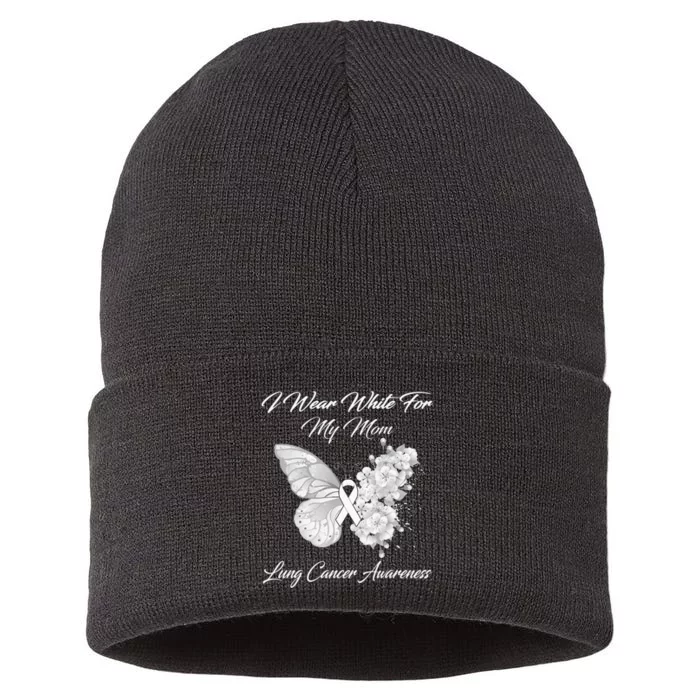 Butterfly I Wear White For My Mom Lung Cancer Awareness Sustainable Knit Beanie