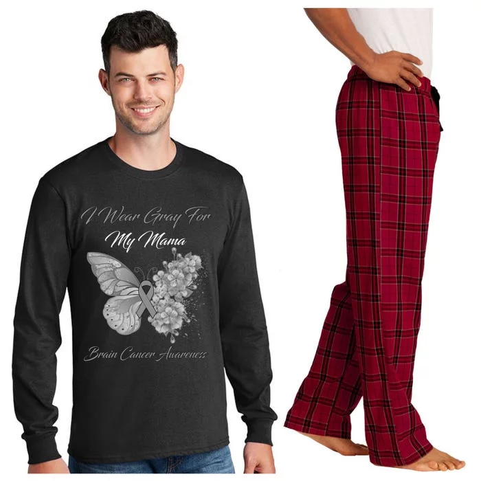 Butterfly I Wear Gray For My Mama Brain Cancer Awareness Gift Long Sleeve Pajama Set