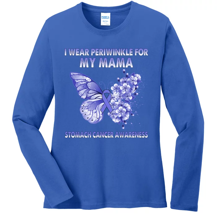 Butterfly I Wear Periwinkle For My Mama Stomach Cancer Gift Ladies Long Sleeve Shirt