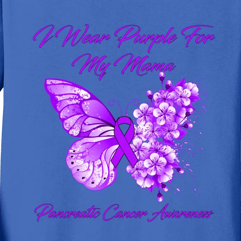 Butterfly I Wear Purple For My Mama Pancreatic Cancer Gift Kids Long Sleeve Shirt