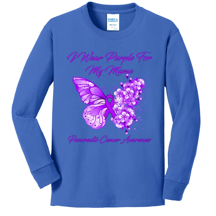 Butterfly I Wear Purple For My Mama Pancreatic Cancer Gift Kids Long Sleeve Shirt