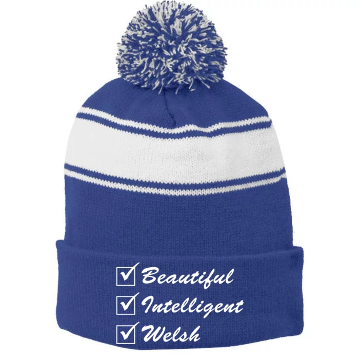 Beautiful Intelligent Welsh Gift Stripe Pom Pom Beanie